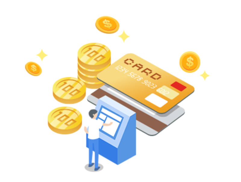 自助办理金钱银行卡高清PNG手绘卡通素材下载