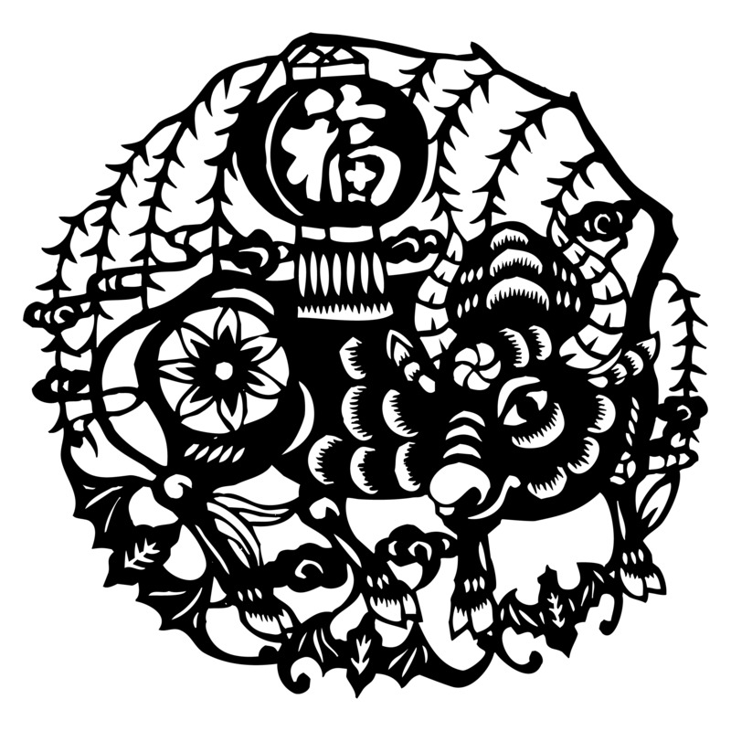 剪纸福牛高清PNG图片素材，中式牛年节日元素，元旦春节元宵设计下载