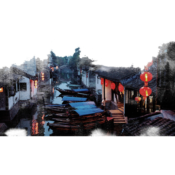 手绘古镇PNG透明背景元素&摄影风景设计素材高清下载