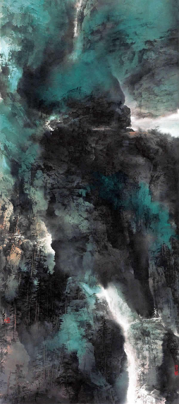 高清PNG泼墨山水画作背景元素，抽象梦幻图片素材下载