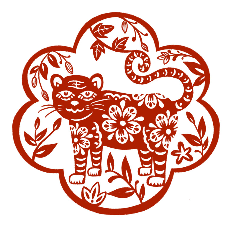 虎年春节剪纸边框高清PNG透明元素，PSD格式设计素材下载