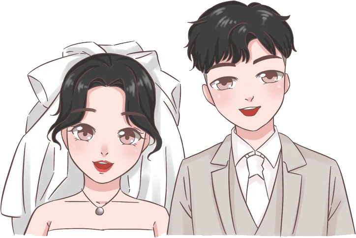 手绘结婚新人婚纱PNG透明图片，卡通元素设计素材下载