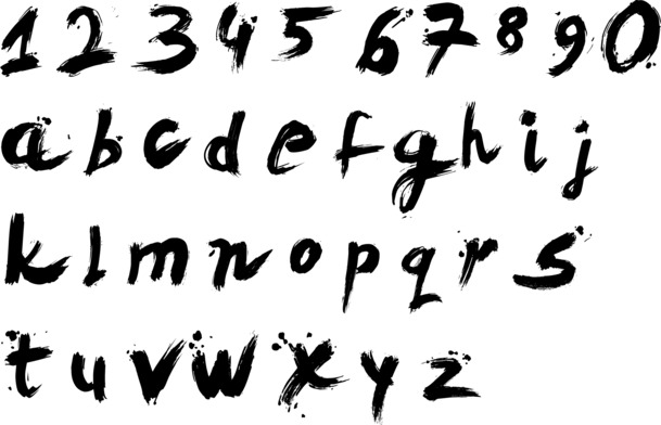 高清PNG水墨毛笔字母数字字体免扣元素设计素材下载