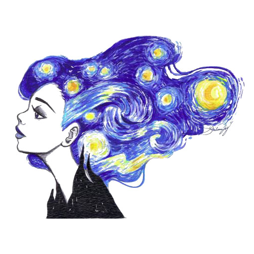 星空女生创意插画PNG透明装饰元素设计素材下载