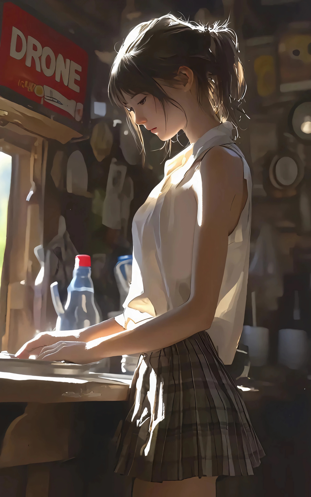复古风侧身美女4K竖屏动漫壁纸，2400x3840高清手机下载