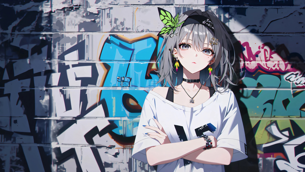 少女涂鸦墙潮流插画4K高清壁纸 3840x2160 下载