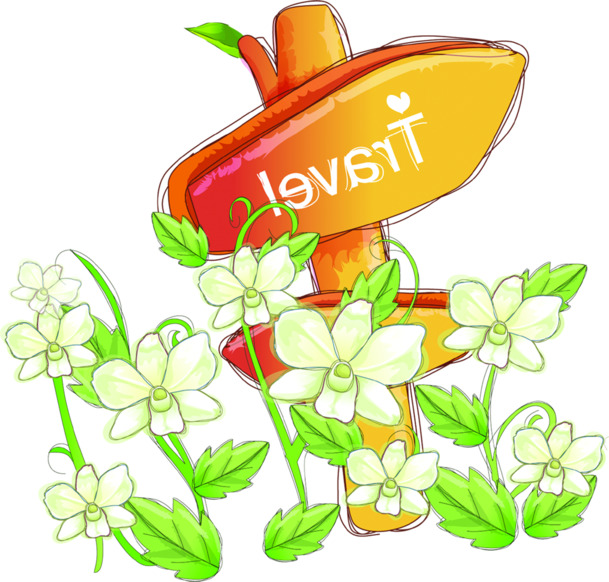 手绘花朵卡通指示牌路标PNG高清透明图，六一儿童节设计素材下载