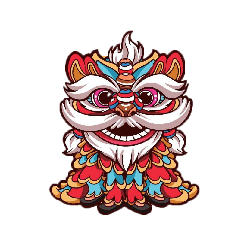 中国舞狮手绘卡通PNG高清透明图片素材下载