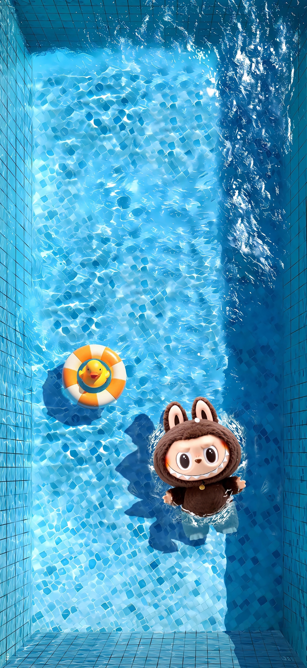 棕色Labubu泳池竖屏4K高清手机壁纸 1766x3840 下载