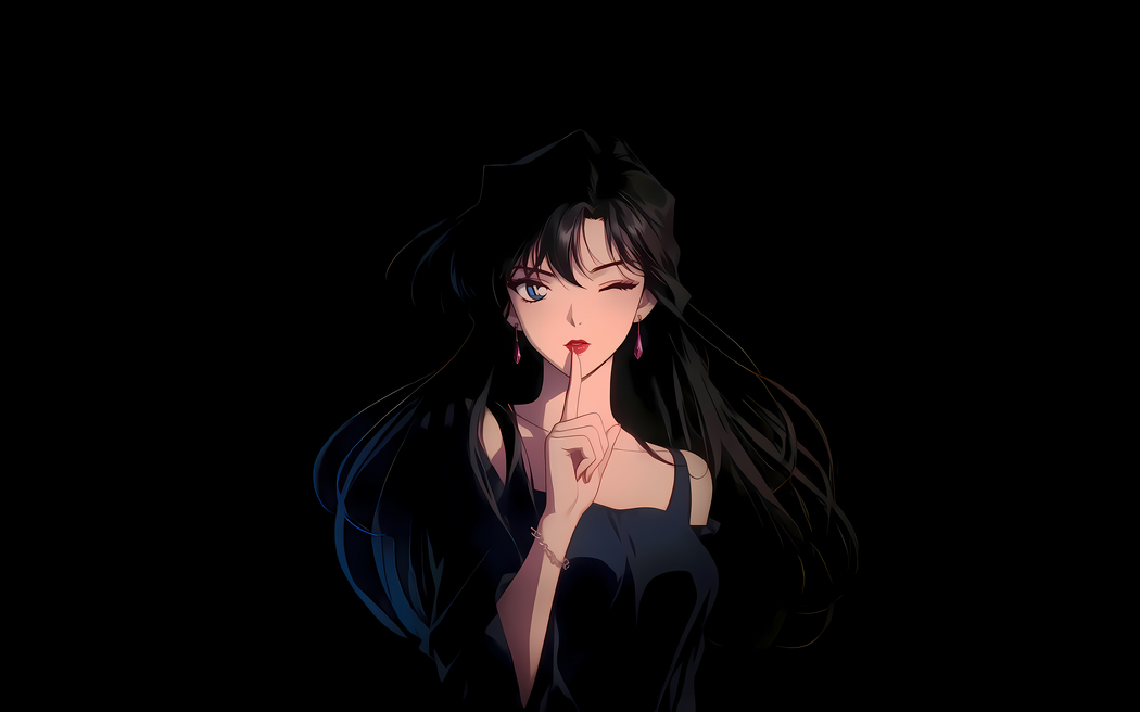 小兰嘘手势4K高清壁纸，简约黑背景，动漫图片4096x2560免费下载