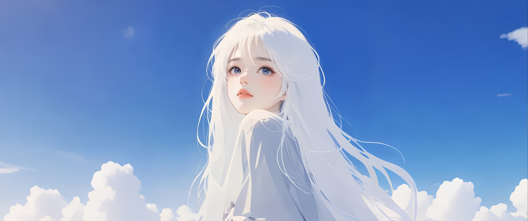 白发女孩晴空下 3440x1440 4K动漫壁纸高清下载