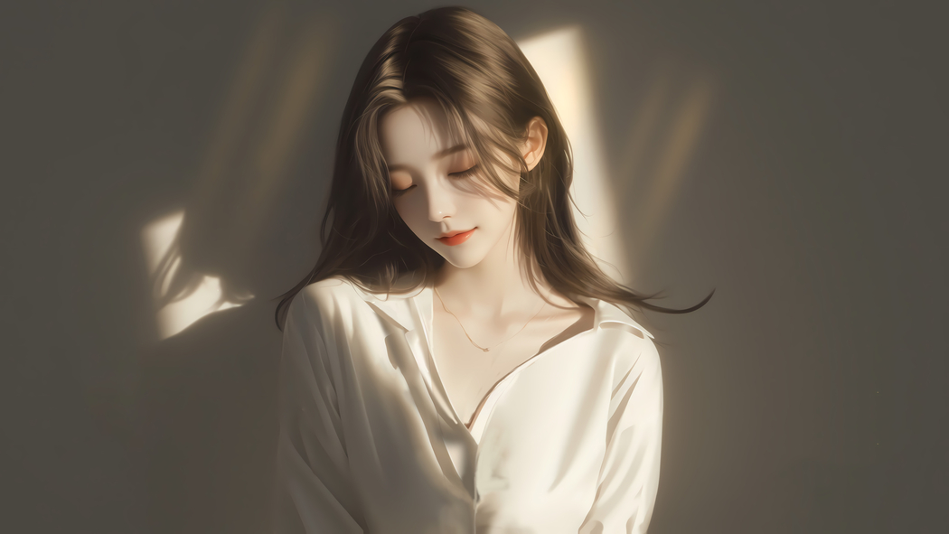 唯美侧脸美女闭眼光影4K超清壁纸 3840x2160 下载