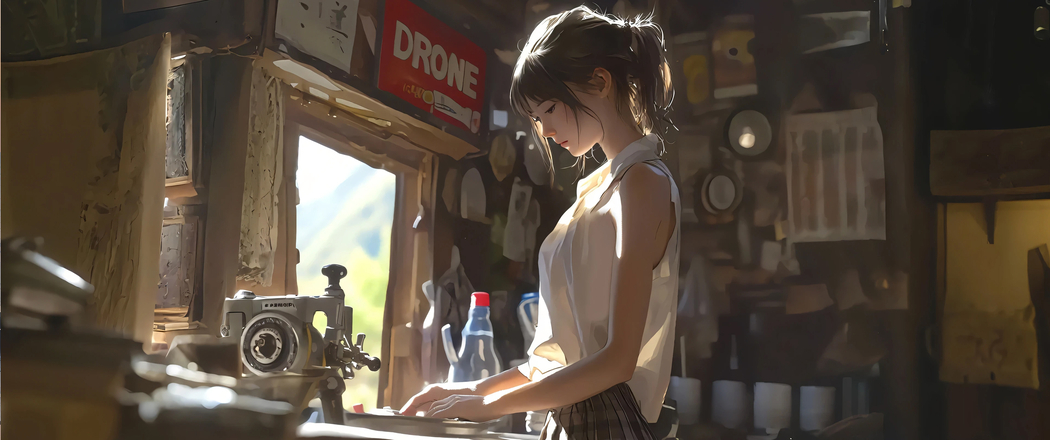 复古缝纫机动漫女孩4K高清壁纸，3440x1440带鱼屏下载