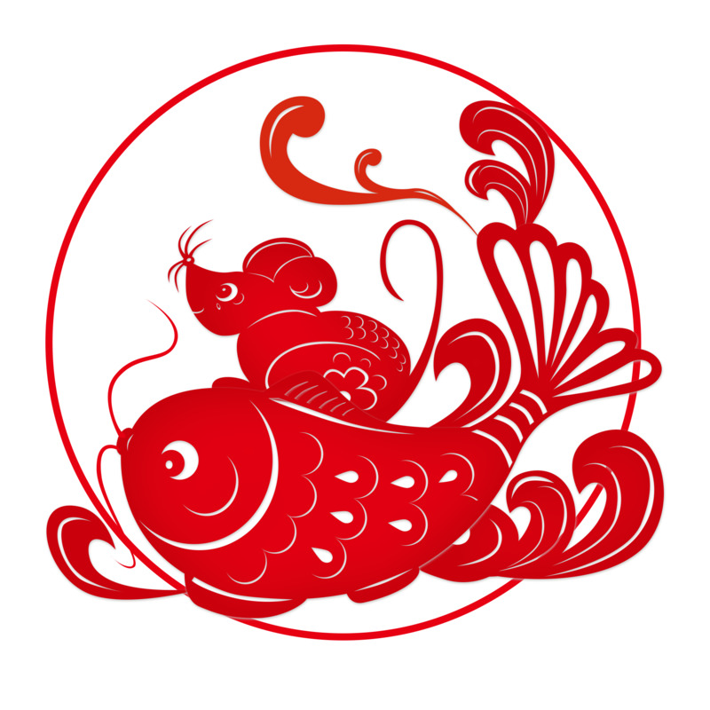 鼠年剪纸高清PNG透明图片，年年有余节日元素，设计素材下载