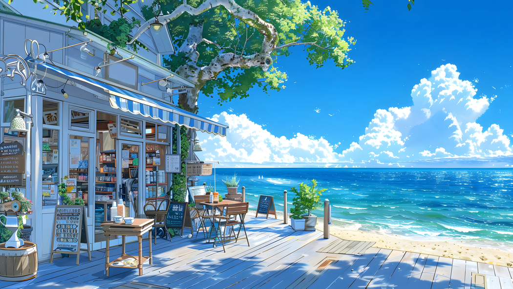 夏日海滨小店美景 4K超清壁纸 3840x2160 下载