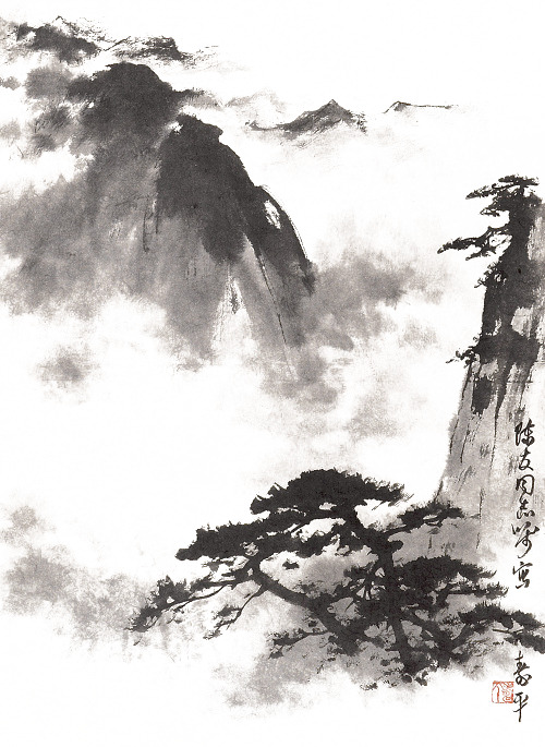 高清水墨画PNG透明装饰元素，墨迹笔触设计素材下载