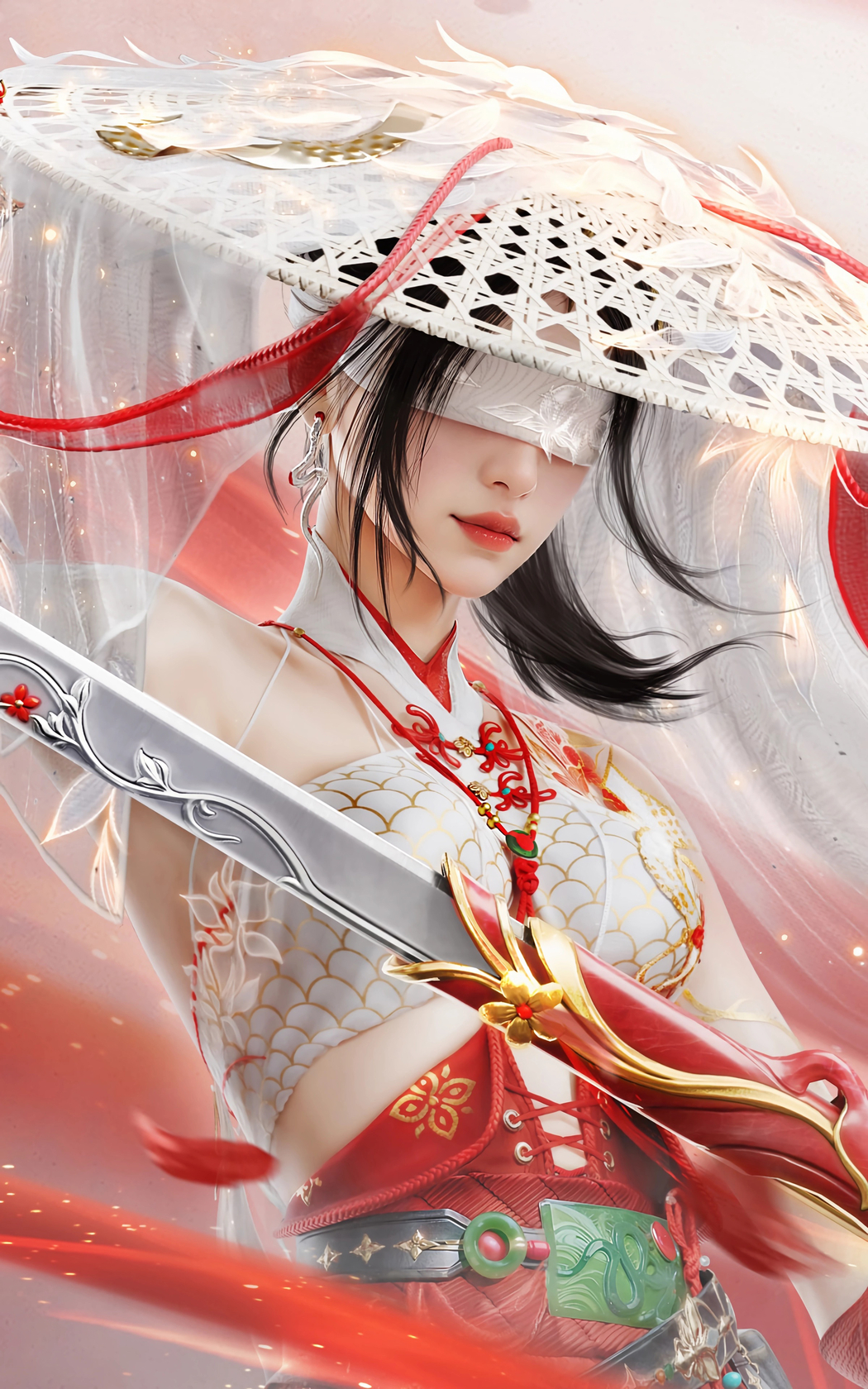 宁红夜斗笠长剑形象，4K竖屏高清手机壁纸，2400x3840分辨率美女图片下载