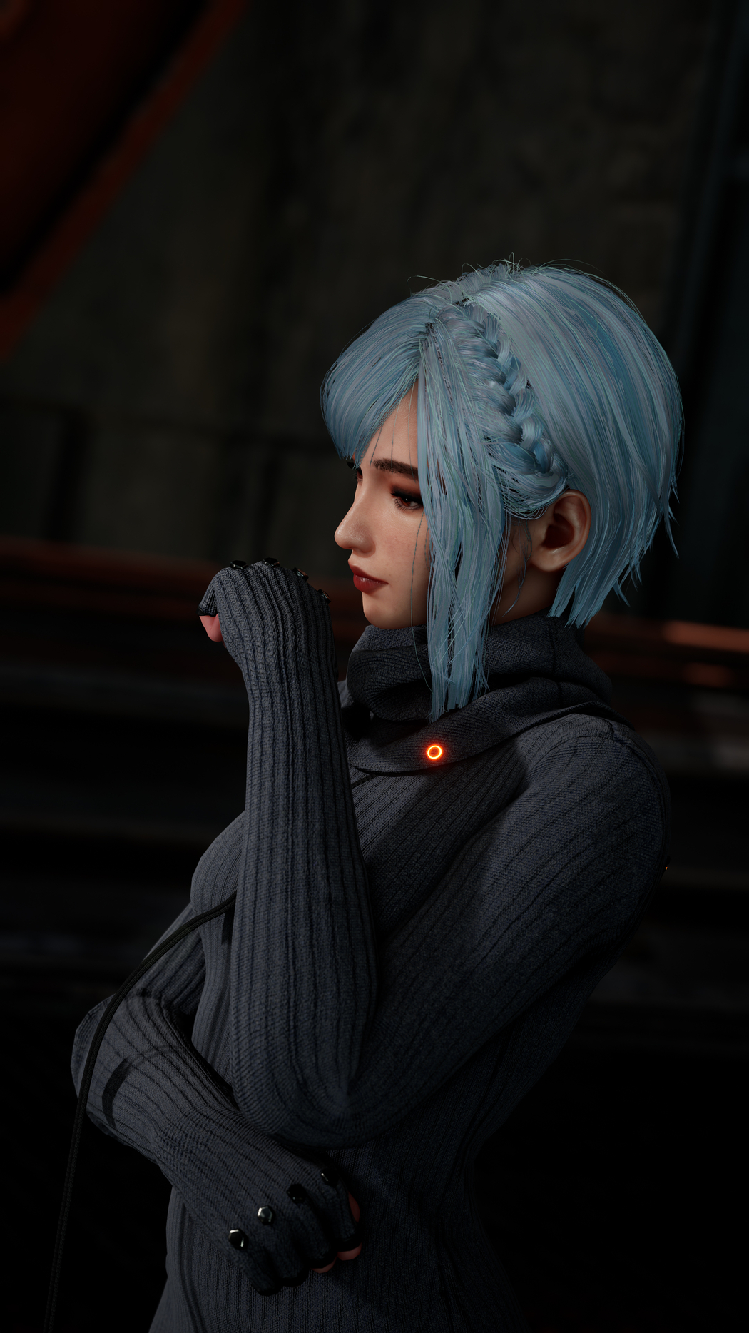 剑星主题，蓝色发女孩穿黑毛衣，4K竖屏手机壁纸高清下载（2159x3840）