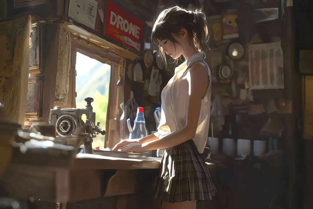 复古风动漫女孩缝纫机高清壁纸 3000x2000 适用平板笔记本