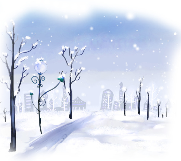 动漫雪景浪漫场景高清PNG透明图片，圣诞节节日元素设计素材下载