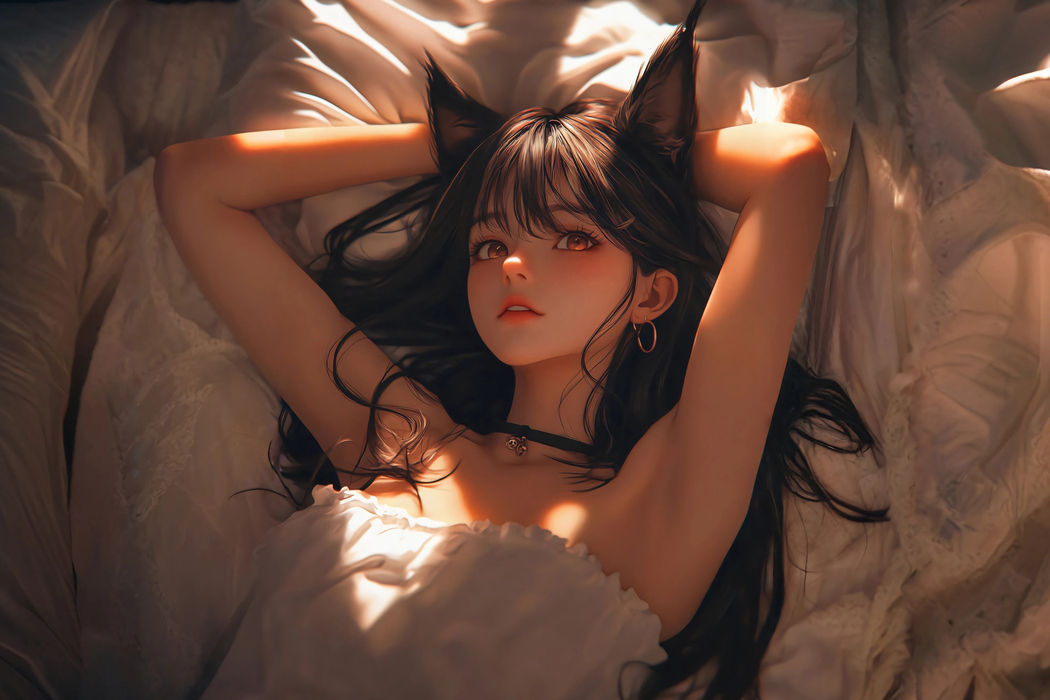 猫耳少女光影背景高清壁纸 3000x2000 适配平板笔记本