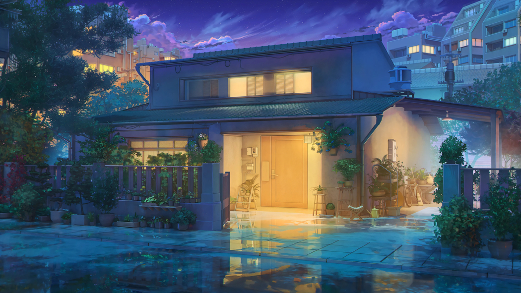4K高清壁纸下载，动漫漫画、别墅夜景与植物建筑融合3840x2160