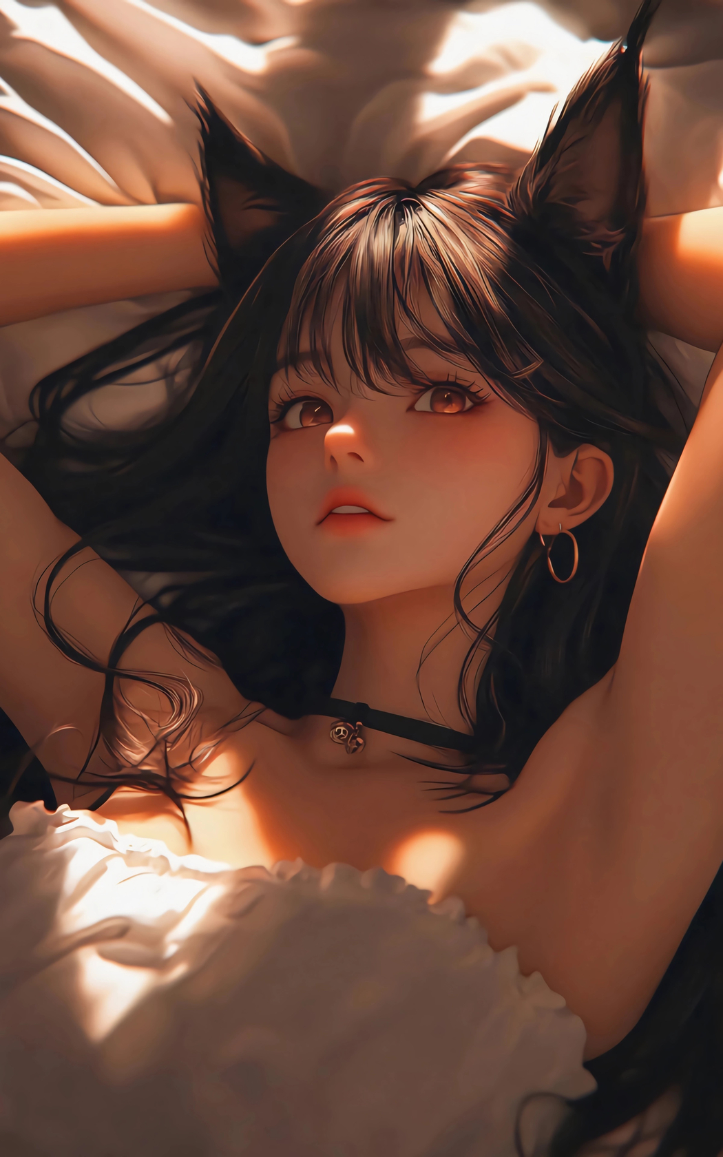 猫耳少女暖阳光影4K超高清动漫手机壁纸下载 2400x3840