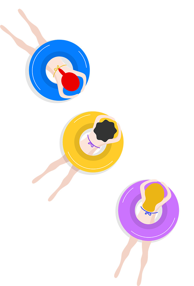 夏日海滩游泳手绘卡通插画PNG素材高清下载
