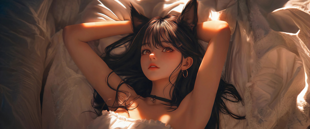 猫耳少女暖阳光影4K动漫壁纸，3440x1440带鱼屏高清下载