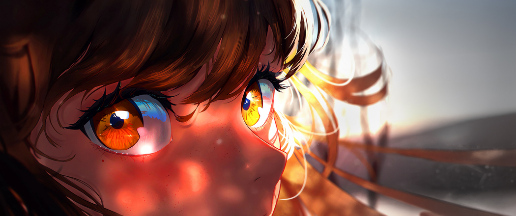 4K高清动漫壁纸，女孩雀斑眼睛特写，3440x1440带鱼屏专属下载