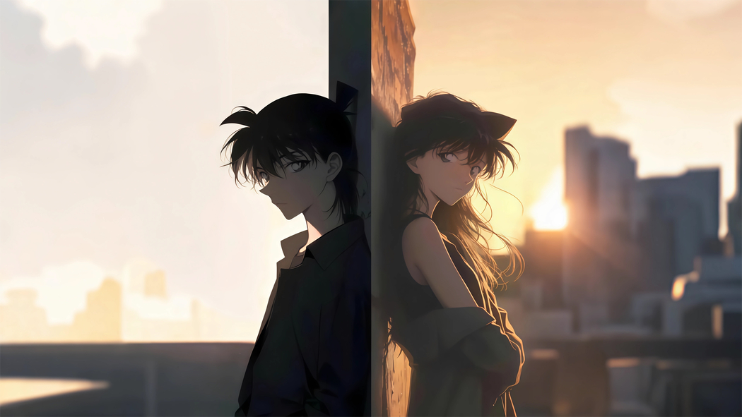 柯南小兰夕阳背影 4K高清动漫壁纸 3840x2160 下载