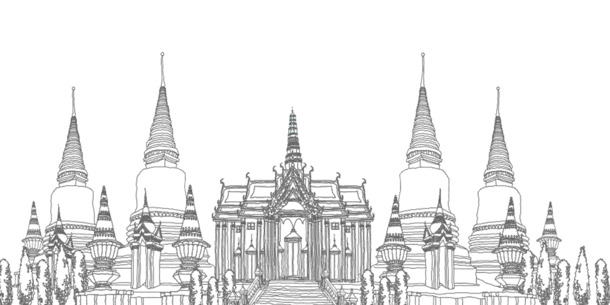 泰国寺庙线描高清PNG透明图片素材，装饰元素与图案下载