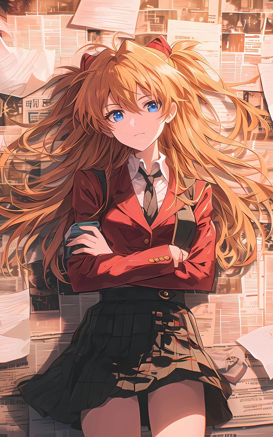 明日香动漫美女4K竖屏壁纸，2400x3840高清报纸墙手机图片下载