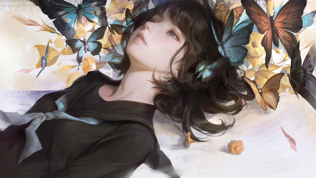 女孩与蝴蝶唯美4K动漫壁纸，3840x2160高清下载