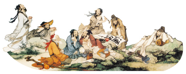 中国古代诗人饮酒对诗手绘PNG透明素材，高清中国风装饰图片下载