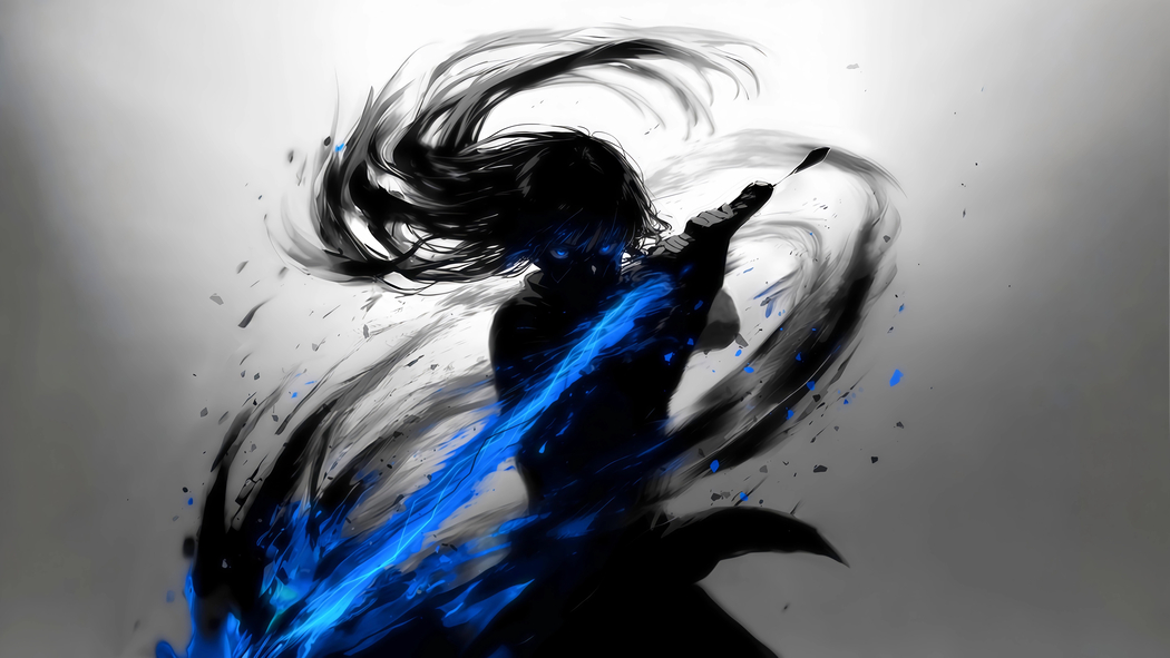 水墨剑客武侠风，蓝色剑4K壁纸，3840x2160高清动漫图片下载