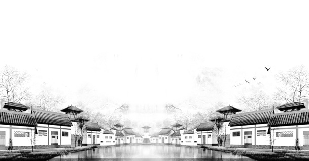水墨江南PNG透明装饰元素，中国风设计素材高清下载