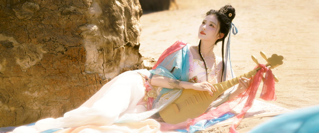 王楚然敦煌神女琵琶美图 4K高清壁纸 3440x1440带鱼屏下载