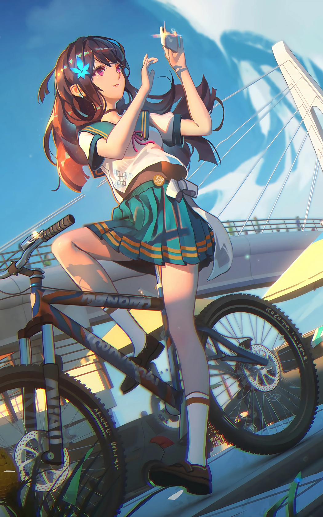 可爱单车少女4K竖屏动漫壁纸，高清手机拍照图片下载（2400x3840）