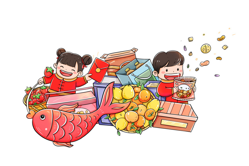 国潮年货节PNG透明装饰元素，中国风设计素材免费下载