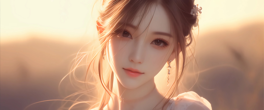 4K高清动漫壁纸，治愈系美女带鱼屏3440x1440下载