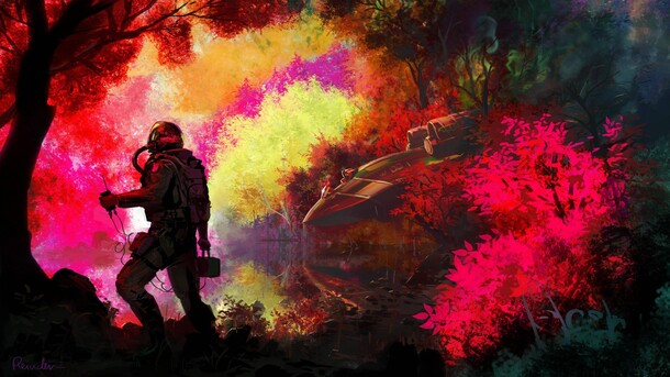 粉黄色树林抽象梦幻壁纸，高清PNG透明背景元素下载