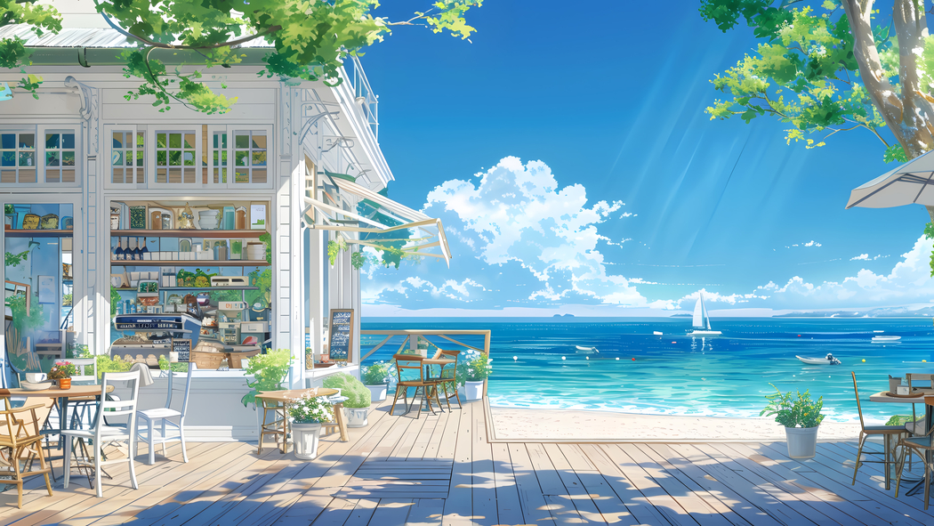 夏日海边清新小店4K超清壁纸 3840x2160 下载