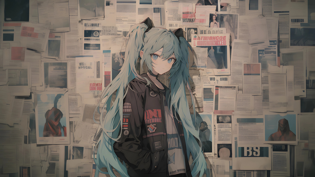 初音未来报纸墙4K个性电脑壁纸高清3840x2160下载