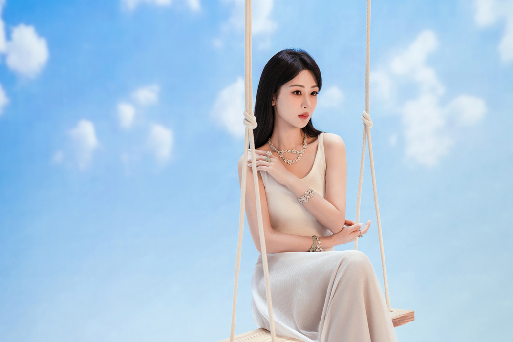 杨紫，淡雅白裙秋千美照，4K高清壁纸3840x2560下载