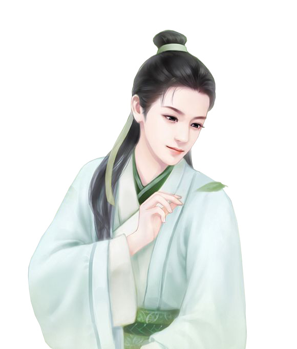 古风白衣黑发男子立绘PNG透明图片素材，漂浮花瓣元素，高清下载