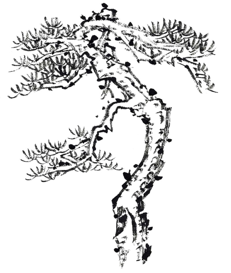 高清迎客松水墨PNG透明图片素材，墨迹笔触装饰元素下载