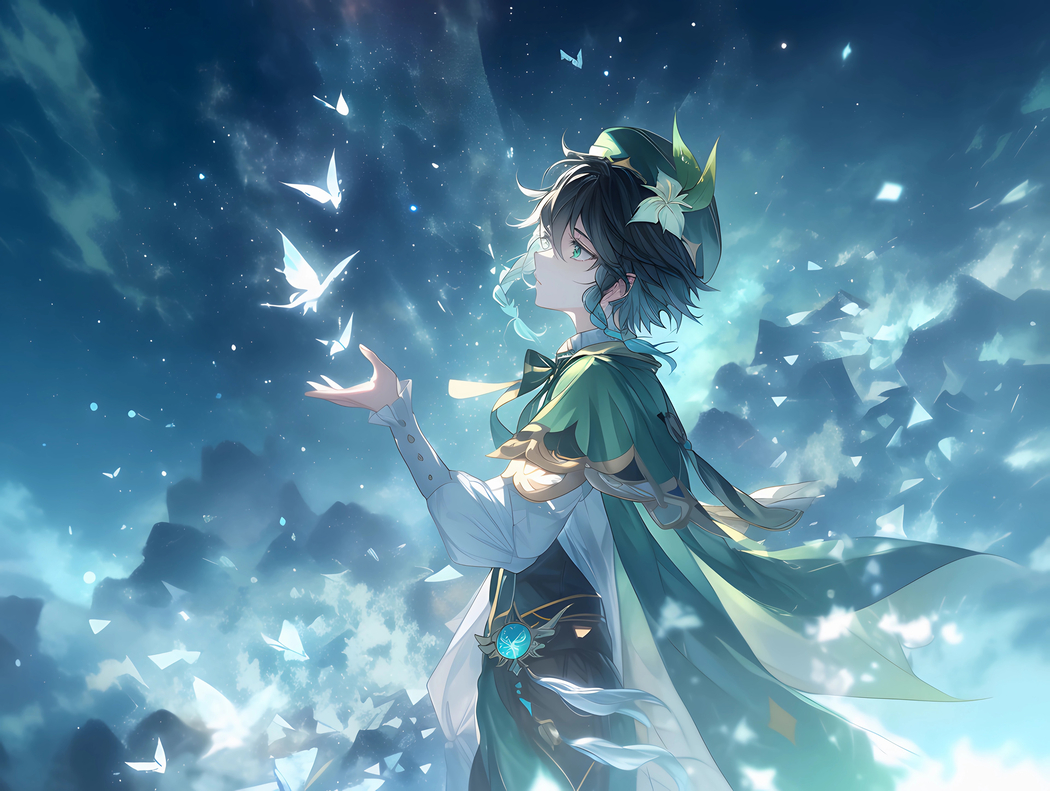 温迪与蝴蝶，唯美梦幻4K壁纸与动漫图片，高清3840x2892下载