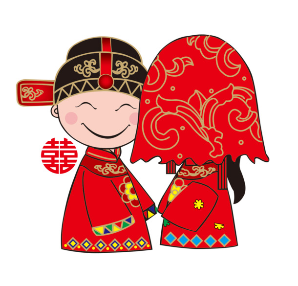 高清结婚公仔PNG透明图片素材，情人节节日元素设计下载