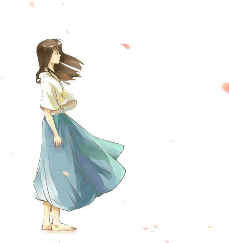 微风轻拂美女漫画高清PNG透明手绘卡通素材下载